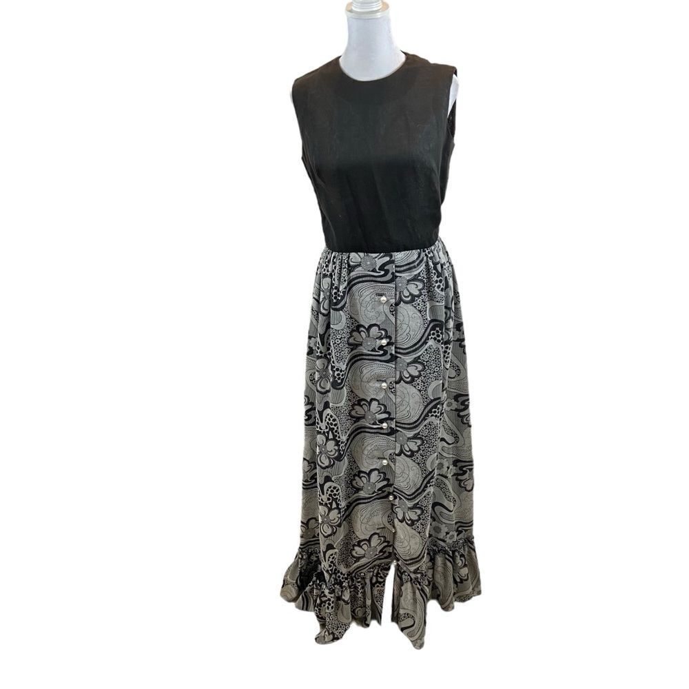 Vintage 70’s Main Place by Lorch-Dallas Sleeveless Black‎ and Ivory Maxi Dress S